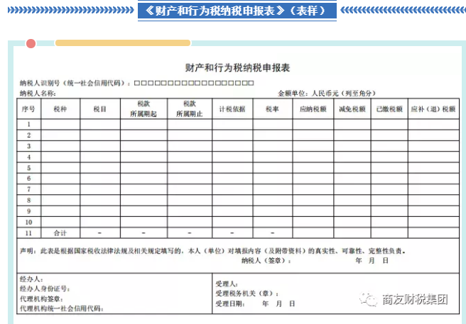 《财产和行为税纳税申报表》（表样）